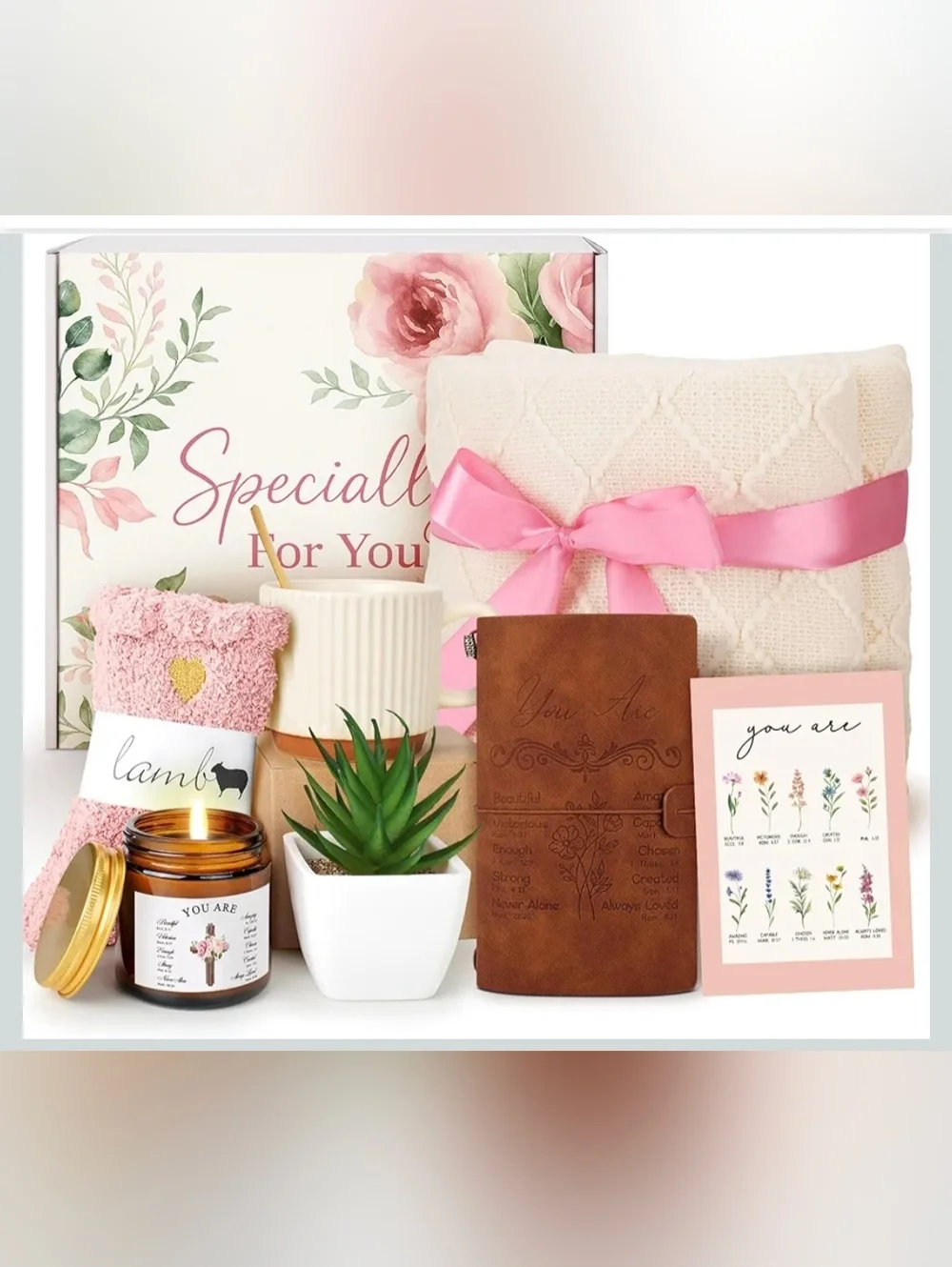 Faith Bundle: Knit Blanket Candle Socks Mug & Spoon Journal Plant - Picture 2 of 8